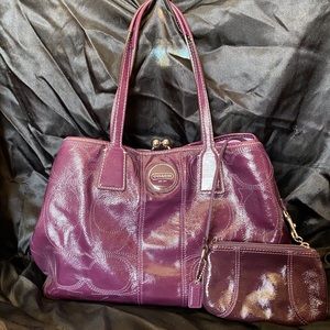 Coach purple Patent leather bag and coin purse